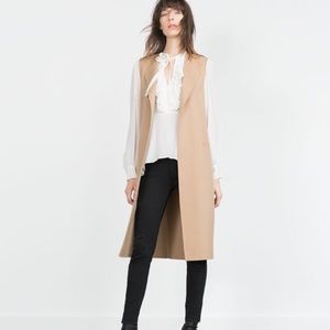 ZARA Long Waist coat Camel Mink Beige